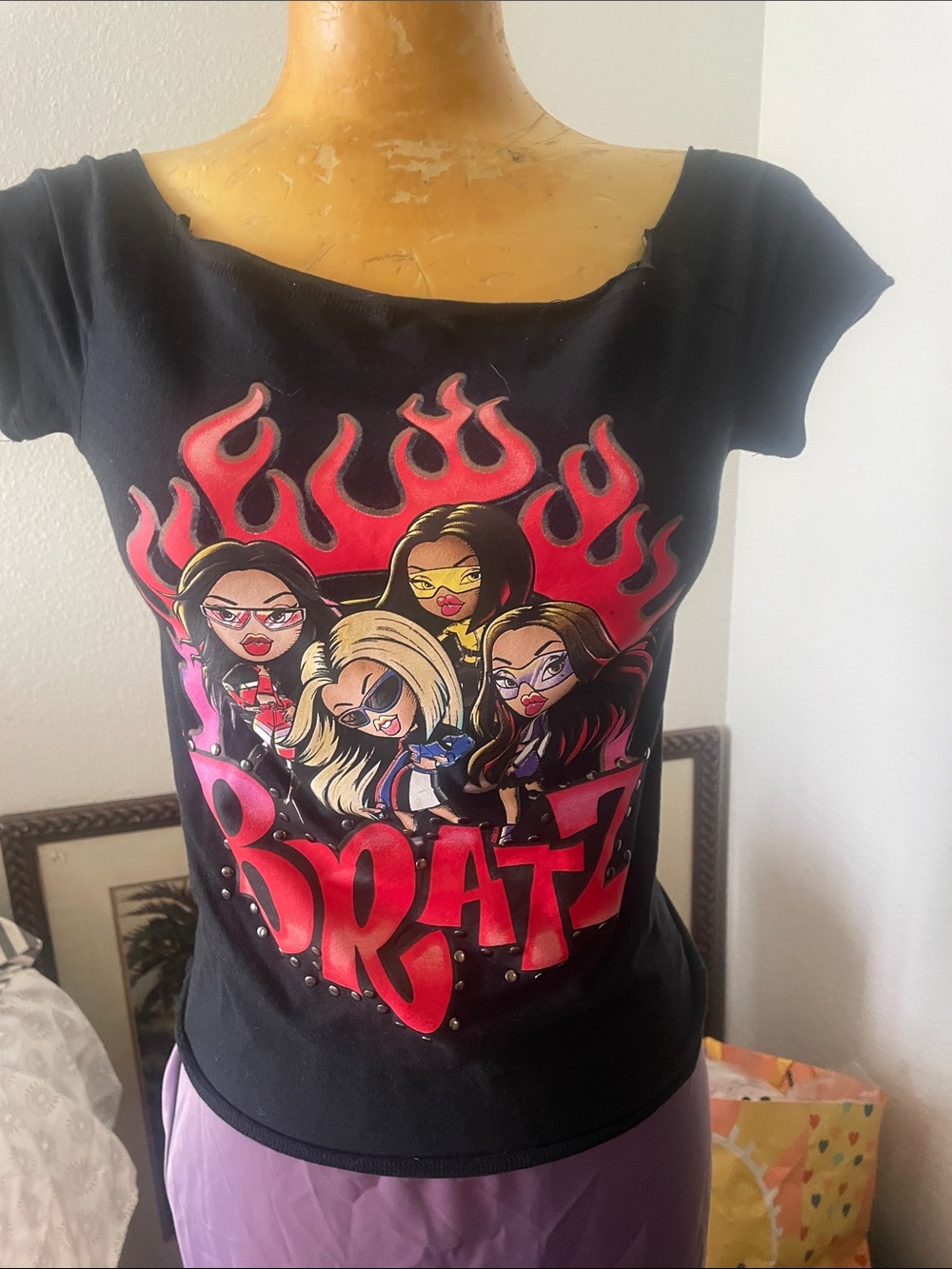 Bratz Studded Black Graphic Tee with Red & Pink Logo Print